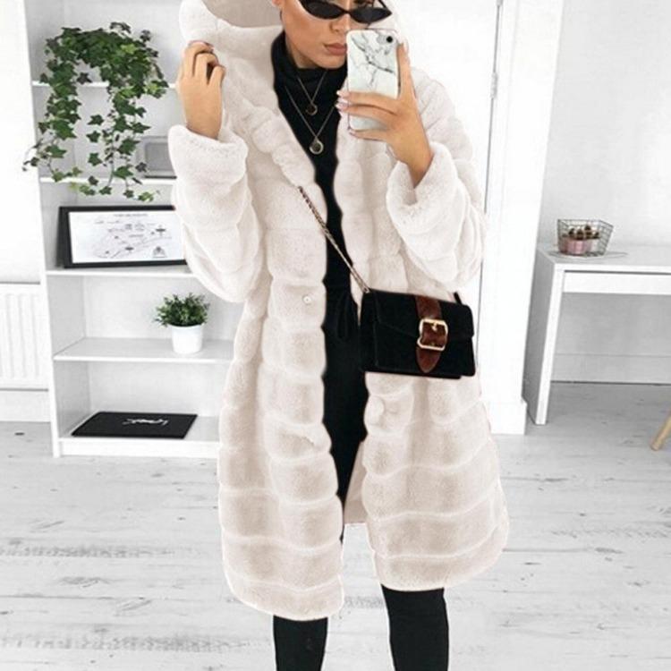 European American Womens Winter Coat Slim Medium Long Fur Jacket Simple Design
