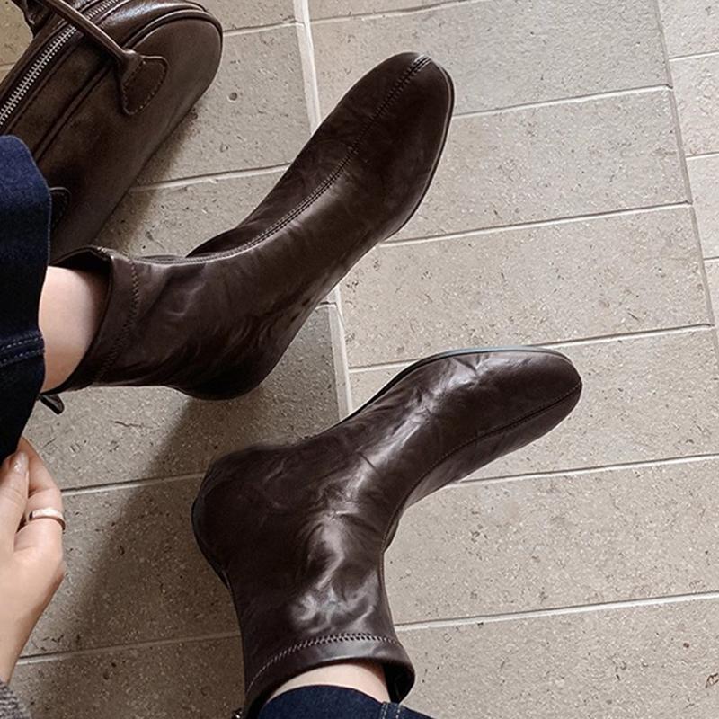 Ankle Boots for Women's Flats Fashion Leather Shoes  Winter New Chelsea Boots Walking Trend Elegant Dress Cozy Femme Boots