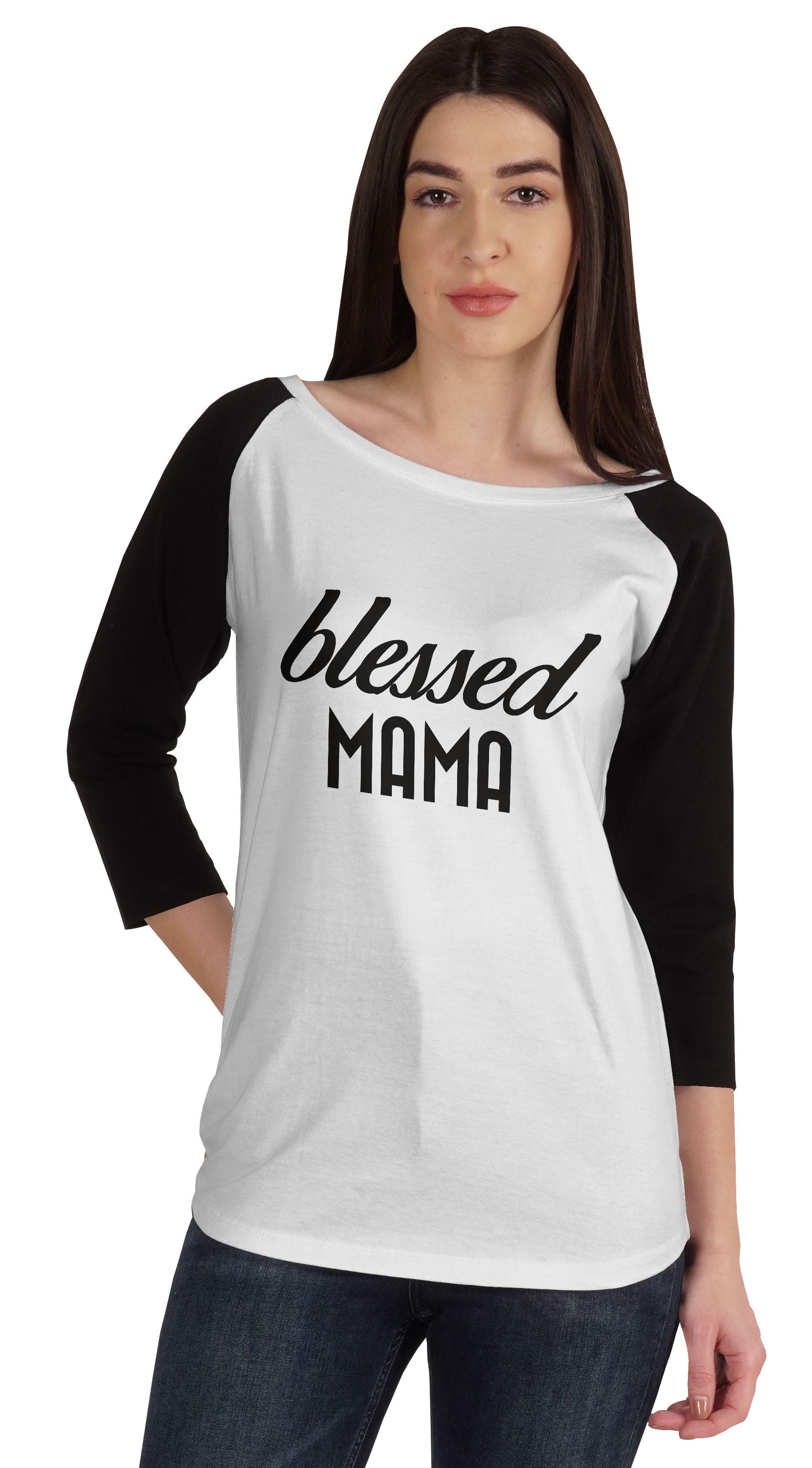 

Inkmeso Blessed Mama Tshirt Tops For Mom Raglan Quarter Sleeve Graphic Shirt XXL білий
