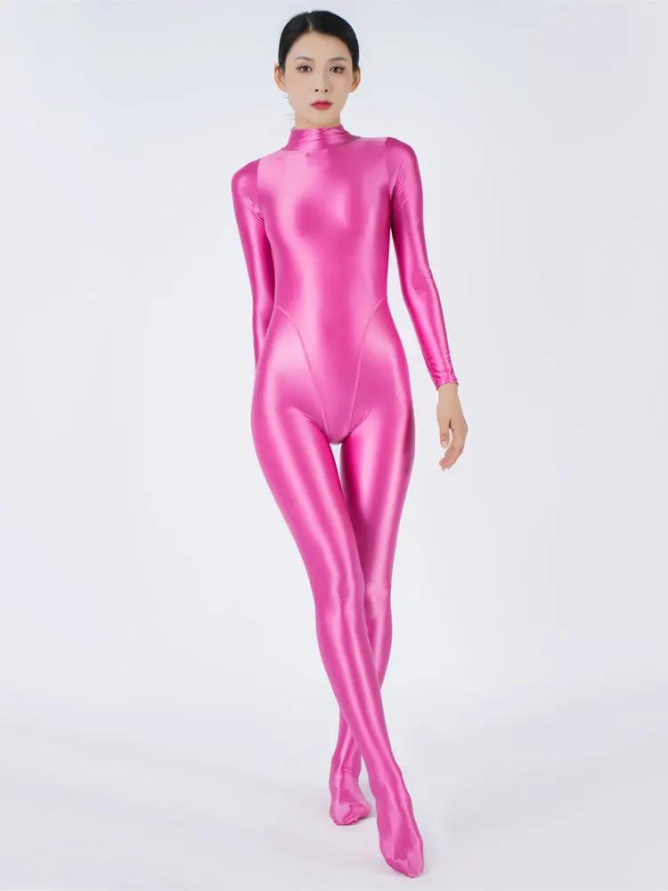 Sexy Women'S Jumpsuit High Elastic Satin Shiny Shaperwear Bodysuit Woman Clothing Nightclub Dance Wear Elegant Party Tights
