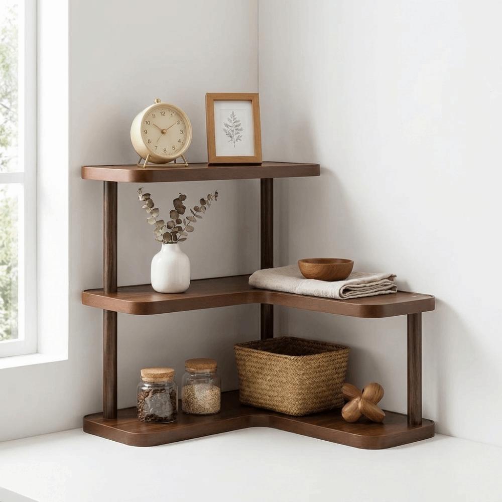 Rounded Edges Corner Desktop Shelves L-Shaped Cup Storage Rack Perfume Display Stand Coffee Corner