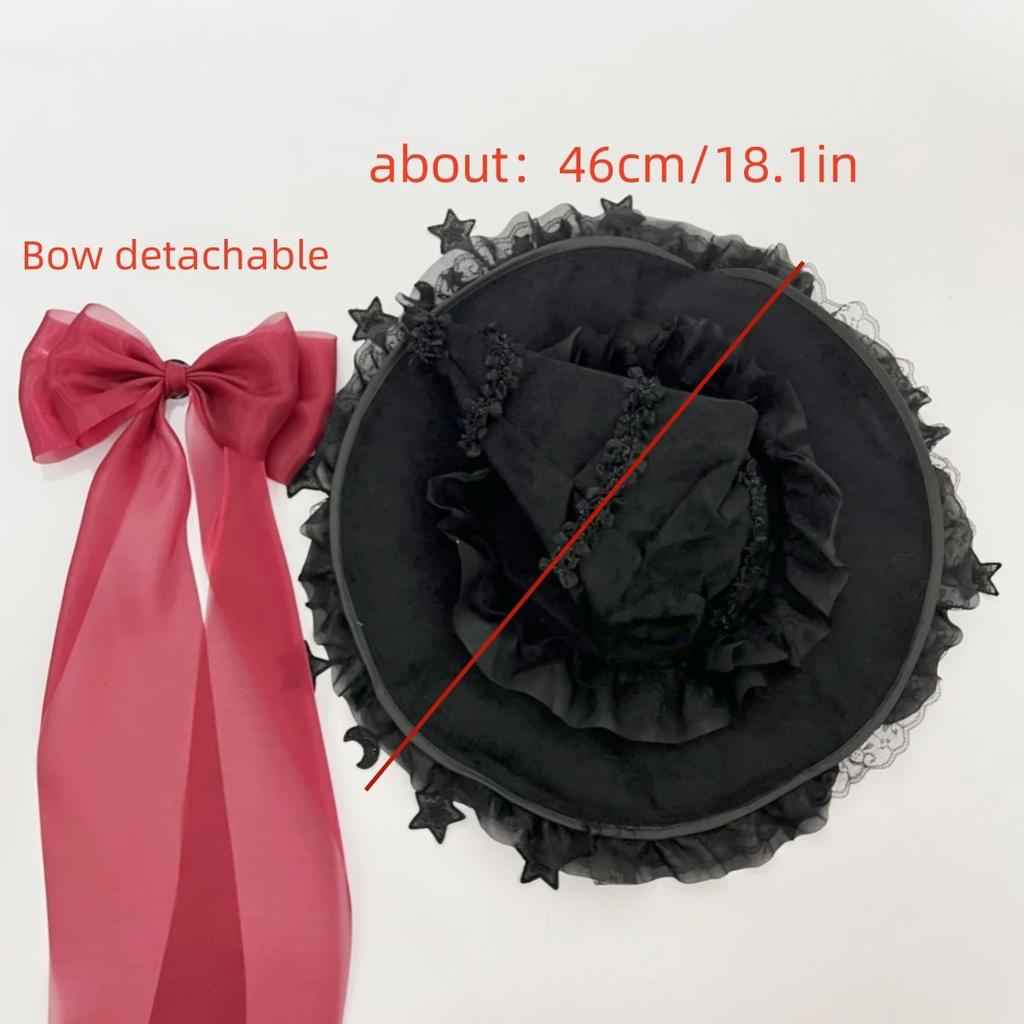 Children Adults Halloween Witch Hat Women’s Girls Gothic Handmade Bowknot Fleece Lace Lolita Princess Ladies Wizard Hat
