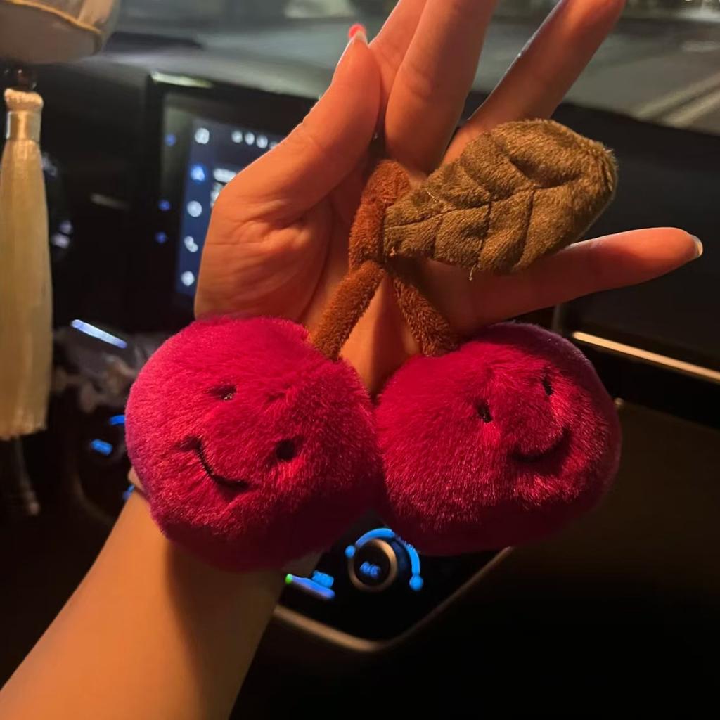 Fun and Cute Cherry Plush Keychain Pendant Simulated Fruit Doll Couple Doll Backpack Hanging Decoration