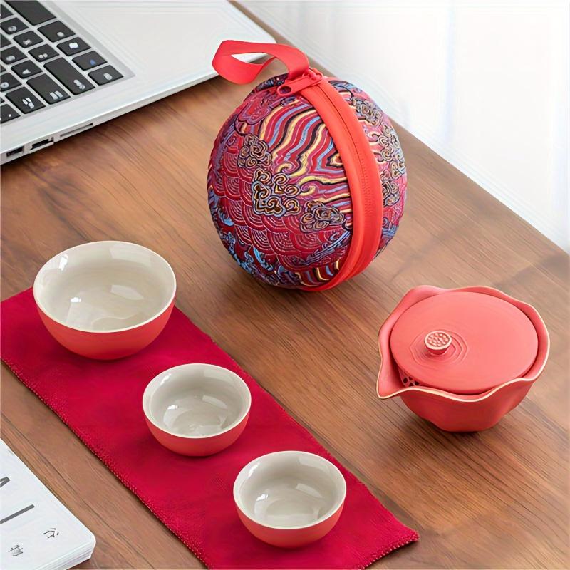 1pc Tea Sets A Pot Of Three Cups Quick Guest Cup Travel Tea Set Drinking Cups Portable Tea Making Small Set Single Outdoor Carry-on Bag For Restaurant