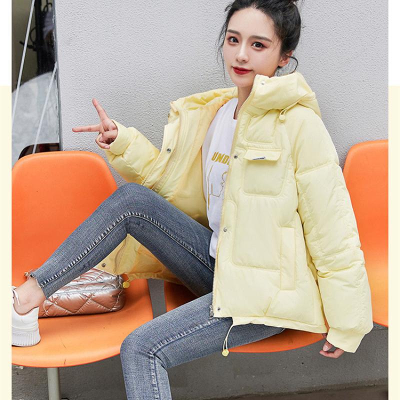 Podzimní a zimní Dámská Jednobarevné Prošívání Krátká Větruodolná Teplá Dámská Bunda S kapucí 6 barev