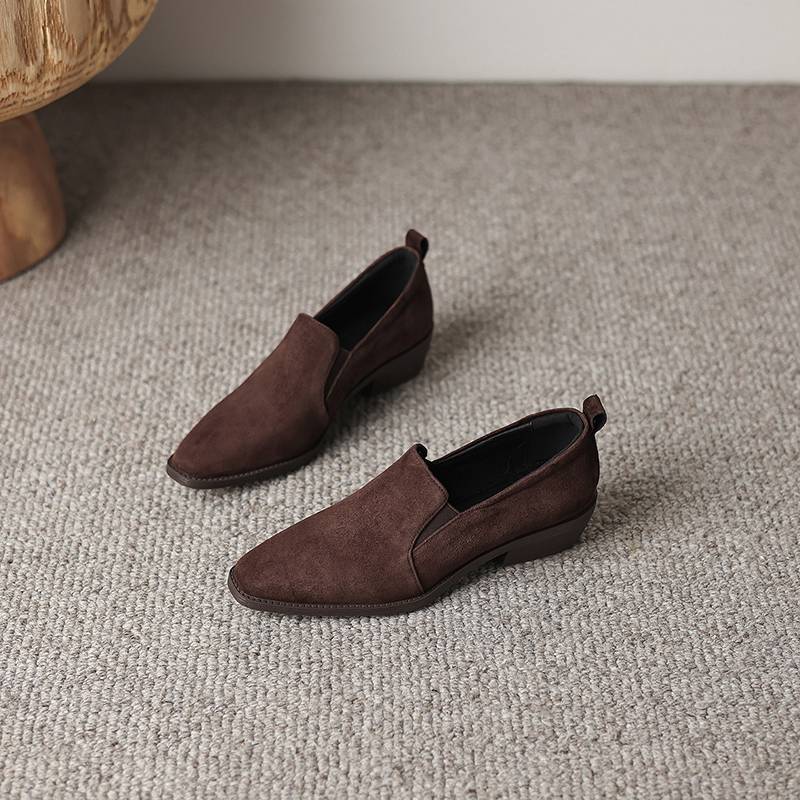 Krazing Pot Sheep Suede Round Toe Med Heels Summer Shoes Solid Big Size 42 Slip on Women Oxford Shoes Shallow Pumps