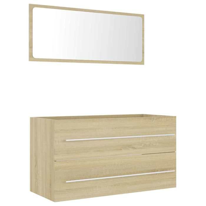 VidaXL 2-Piece Bathroom Furniture Set Storage Cabinet Wall Mirror Bathroom Cupboard Vanity Unit 804848