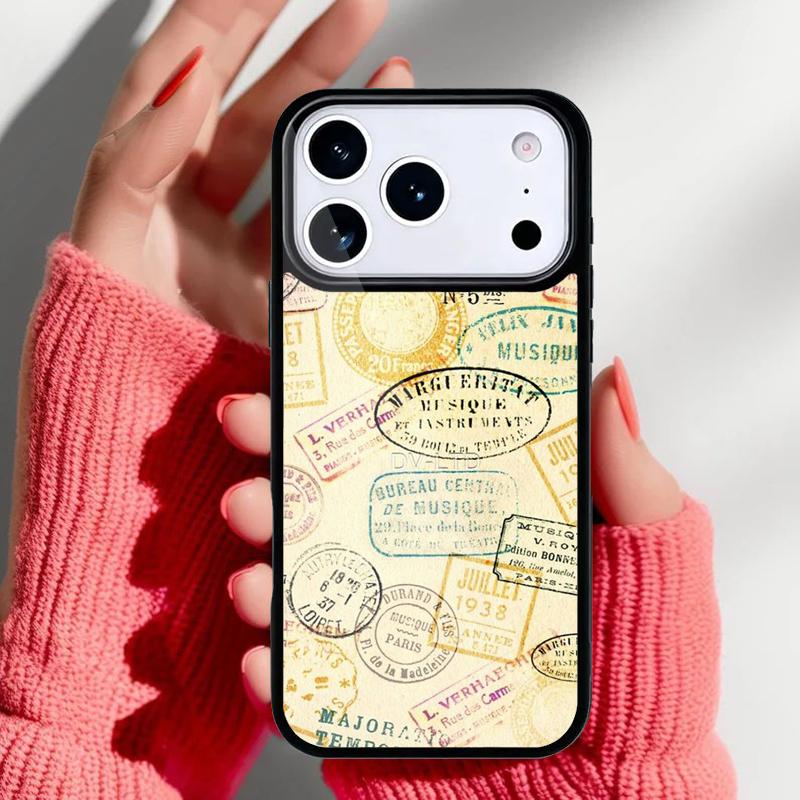 Retro Post Card Passport Stamps Phone Case for iPhone 17 Air 16e 15 14 13 Pro Max Back Cover for 12 11 Pro Coque