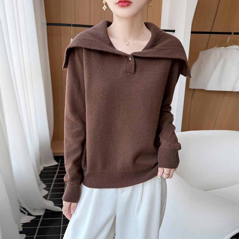 2026 Autumn/Winter Pure Wool Sailor Collar Loose Knit Sweater