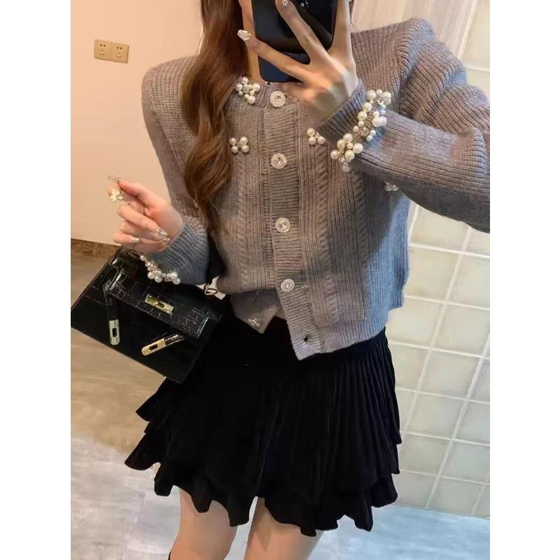 Premium Heavy Industry Beads Exquisite Knitted Cardigan Gentle Sweet Beautiful Women Sweater Autumn and Winter New