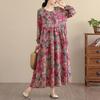 DIMANAF Nuovo 2025 Donna Taglie Forti Primavera Abito Lungo Morbido Base Vintage Oversize Manica Lunga Maxi Floreale