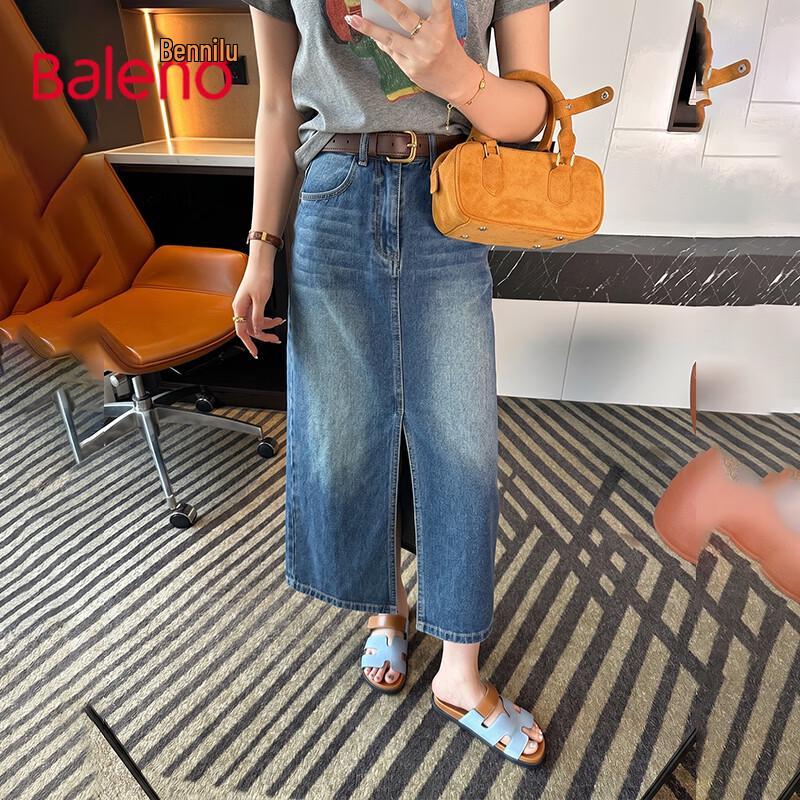 Baleno Korean Style High-Waisted Denim Midi Skirt L