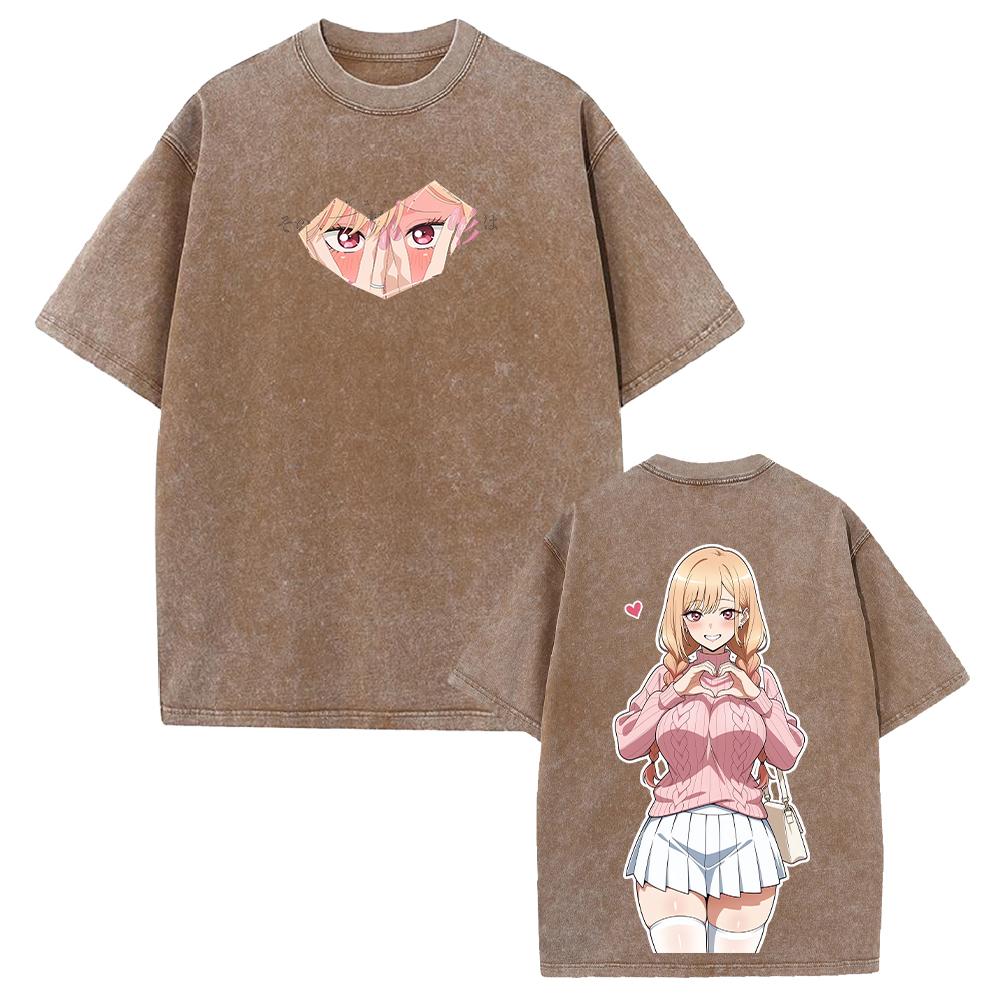 Anime My Dress-Up Darling T-shirt Marin Cute Printed Washed T Shirt Men Women Clothing Summer Short Sleeve Cotton Tees Tops