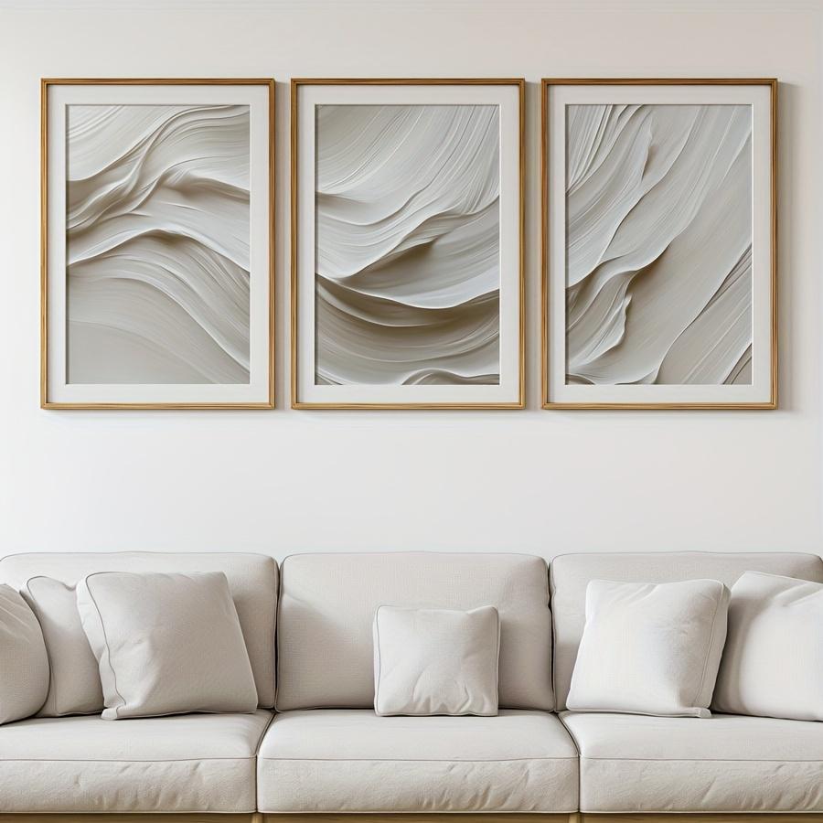 3 pezzi/set Tonalità Morbida Beige Neutro Stampa su Tela Semplice Onda Bianca Arte Astratta Murale Poster Decorazione per Soggiorno Camera da Letto Casa