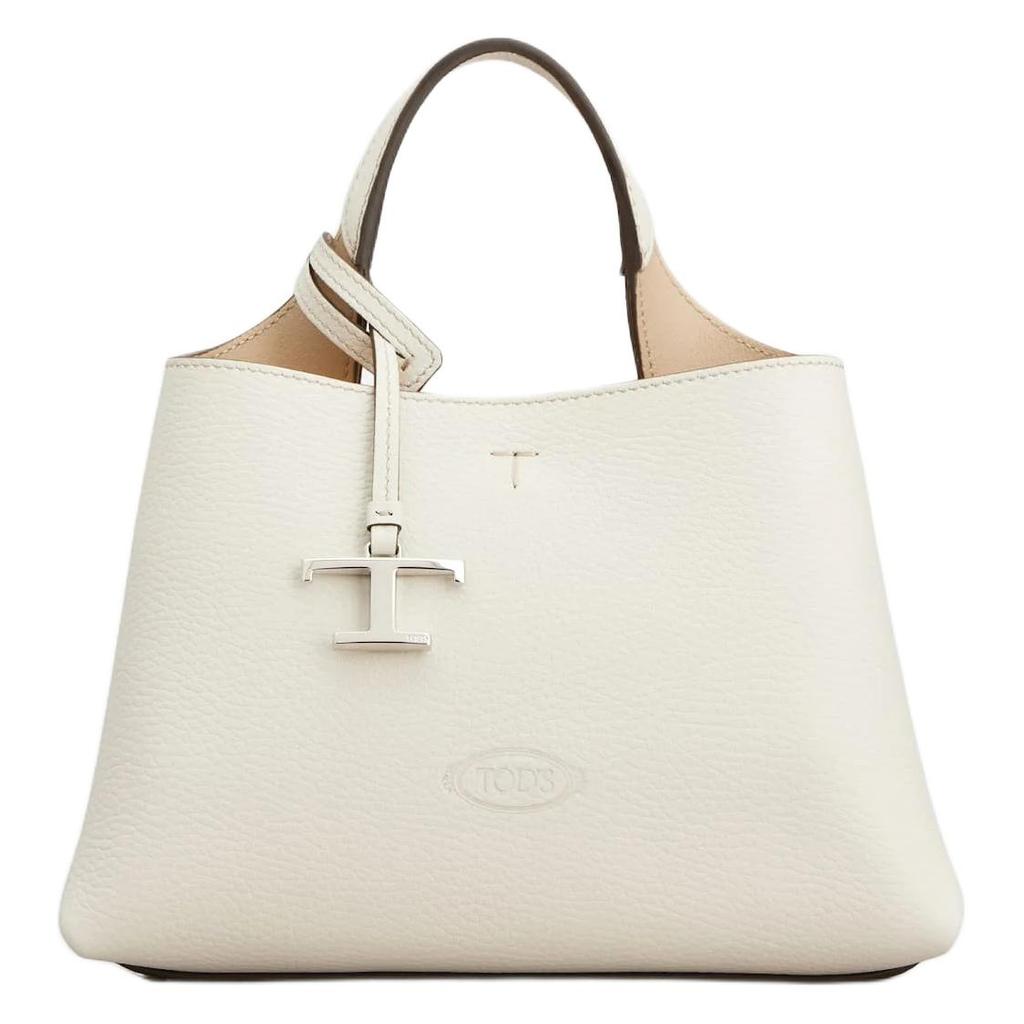 Tods Logo Embossed Metal T Timeless Pendant Mini Handbag Women handbags White XBWAPAEL000QRI1O92
