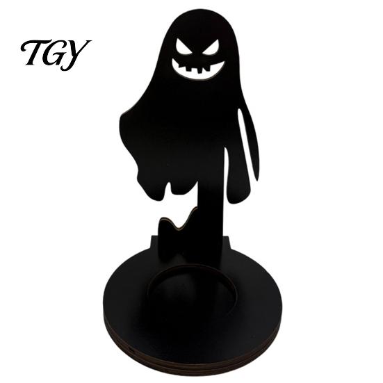 Unique Housewarming Gift Halloween Wooden Shadow Candle Holder, Scarecrow Bat Black Cat Ghost Silhouette Durable Garden Patio Decor Candlestick,
