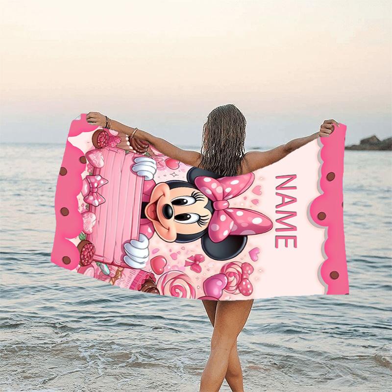 1pc Minnie5 Beach Towel with Custom Name, Beach/Swimming/Bath/Picnic/Camping Towel, Suitable for Seaside Beaches