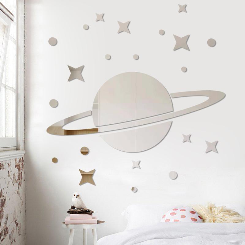 3D Mirror Wall Sticker Acrylic Star Moon Planet Mirror Mural Acrylic Decals Bathroom Mirror Wall Stickers For Kids Room Decor
