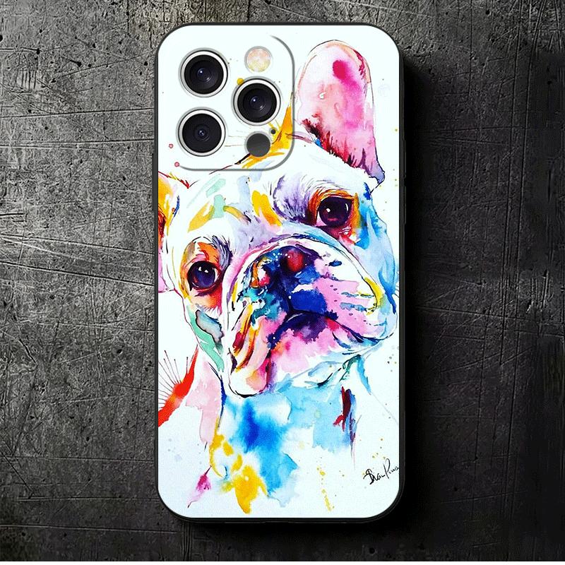 

French Bulldog Dog Pug Design Soft Phone Case for iPhone 16 16E 17 Air 15 Pro Max 14 Plus 13 Mini 11 12 7 Black Cover Back Shell iPhone 16