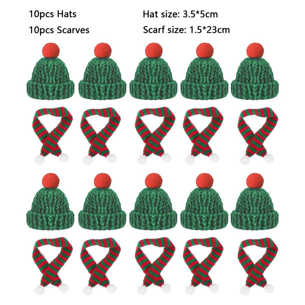 10/20pcs Mini Santa Hat & Scarf 2025 New Christmas Costume for Cat Rabbit Doll Lollipop Bottle DIY Xmas Party Dinner Decoration
