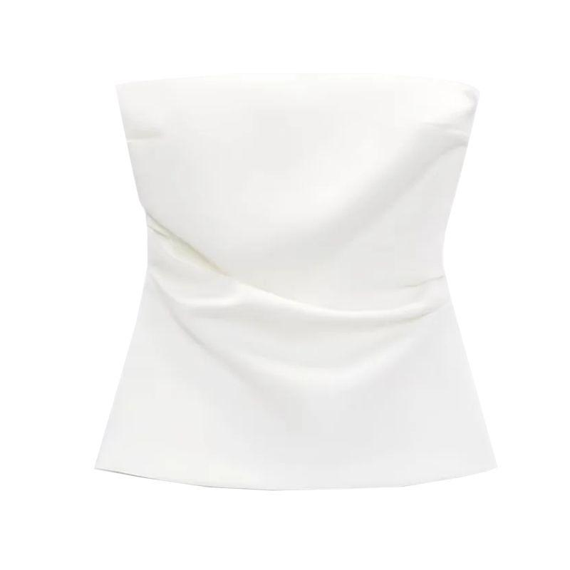 Spring New Fashion Style Sweet All-Matching Sexy off-the-Shoulder Ruched Decoration Tube Top Tops 3067089