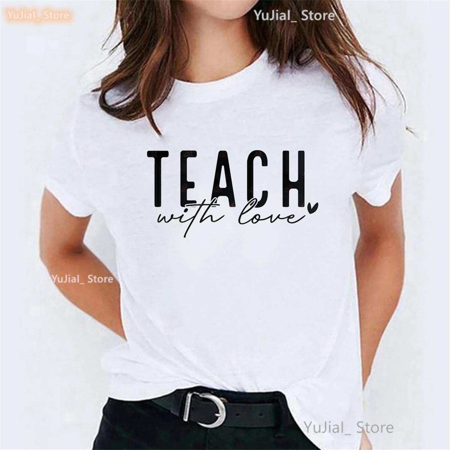 Новая футболка с принтом «Учи с любовью» Teacher Spirit, женская летняя футболка с коротким рукавом, женская, белая, черная, розовая, женские топы S
