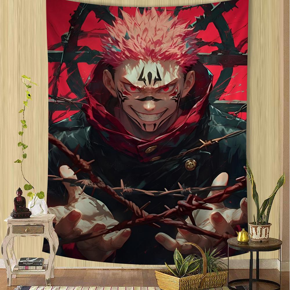 Jujutsu Kaisen Group Battle Wall Tapestry Dynamic Character Art Edgy Room Decor for Shonen Anime Action Manga Fans