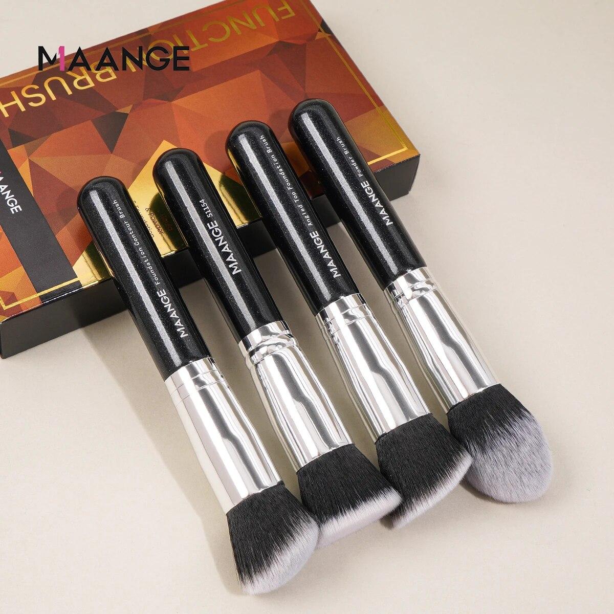

MAANGE 4Pcs Makeup Brushes with Case Foundation Concealer Powder Makeup Brush Soft Dense Bristles Big Cosmetic Brushes Beauty чорний