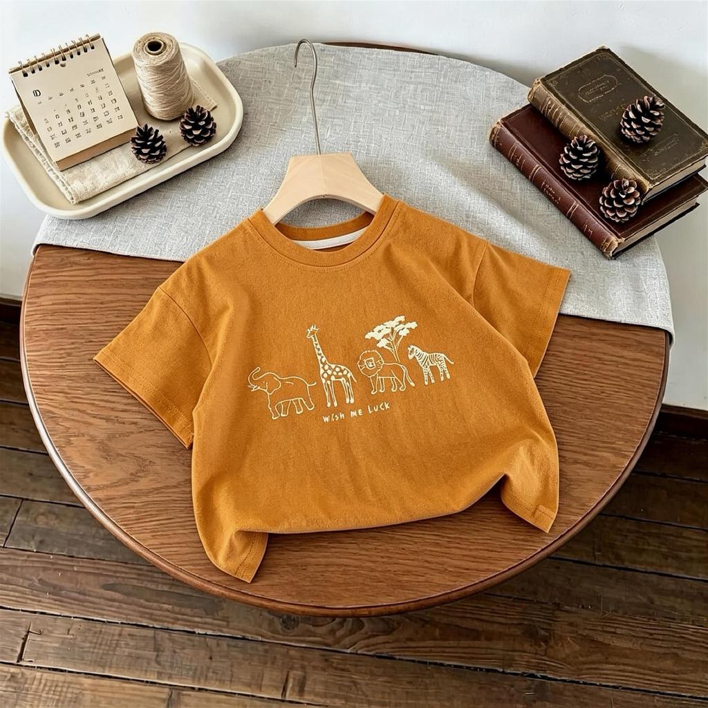 Summer Children Clothes Summer Tops Tees Cartoon Printed Girl And Boy Short Sleeve Tshirt Kids Simple Fashion Tshirts Crewneck
