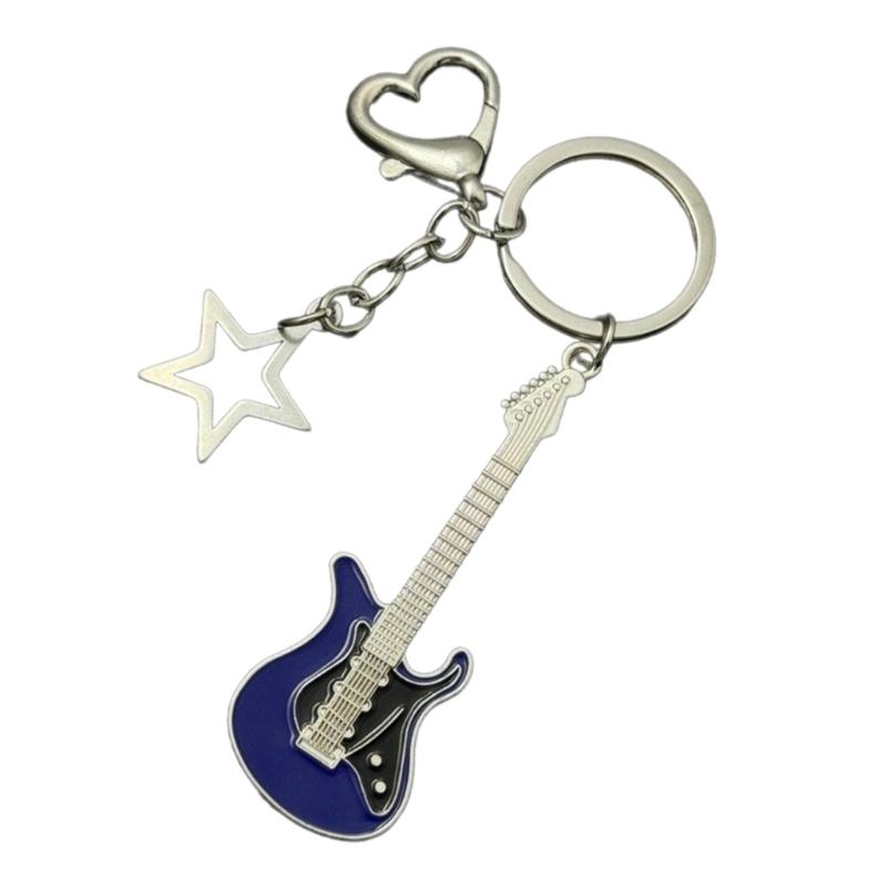 Fashion Star Guitar Keychain Pendant Simple Hanging Decorations Keyring Charm for Purse Bag Backpack Handbag