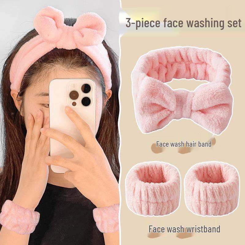 2024 Women's Absorbent Face Washing Set: Anti-Wet Hair & Wrist Headbands