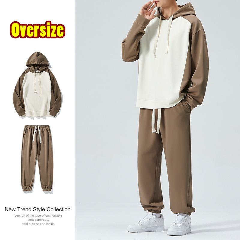 

Спортивные костюмы для мужчин Бренд Tide Осень и Зима Толстовки с капюшоном Свободные спортивные штаны Повседневные брюки Костюм-двойка S коричневый