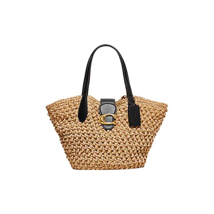 New COACH Cellulose Material Tote Bag, Shopping Bag, Shoulder Bag, Handbag Medium Size Women's Brass CA034-BNABK