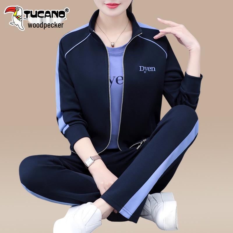 

Woodpecker Women s Fashionable Spring/Autumn 2025 Three-Piece Cardigan Suit for Middle-Aged and Elderly 3XL (suggested for 140-155 jin)