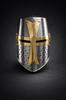 Medieval Crusader Knight Helmet Steel Templar Armor with Brass Cross LARP Costume