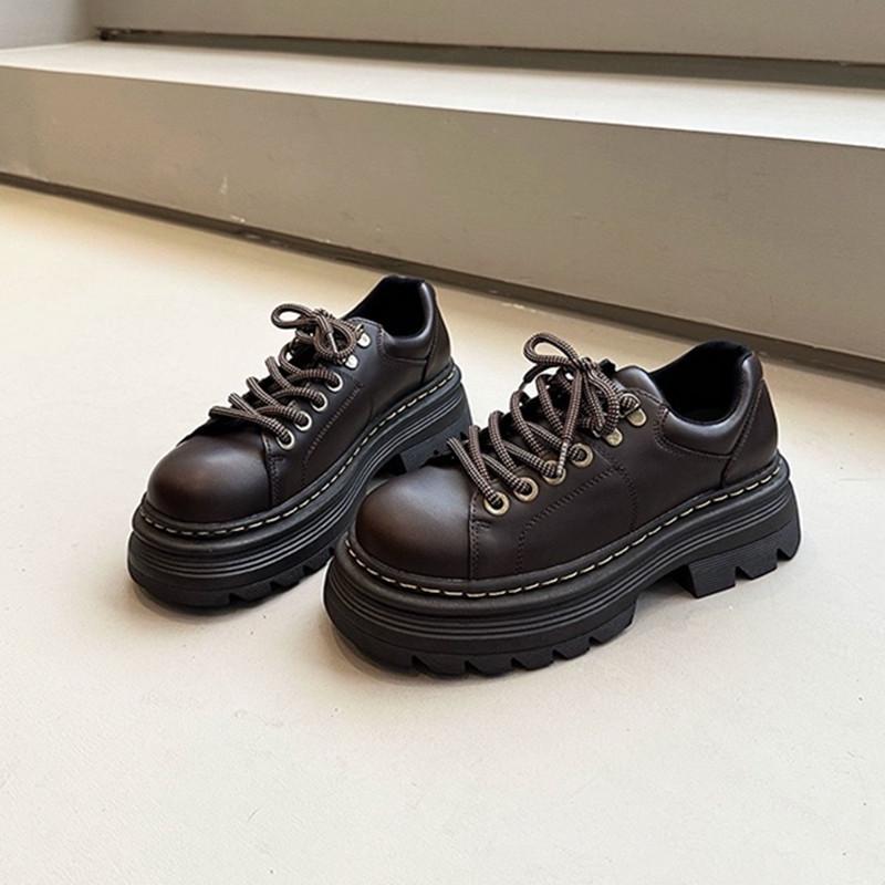 

«Женские кожаные мокасины на толстой подошве в британском стиле на осень 2024 года – повседневная обувь JK в студенческом стиле со шнуровкой» 40