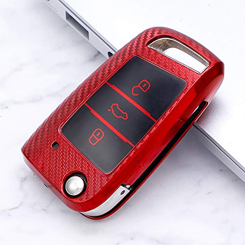 

VW Smart Key Case, Key Cover, Stylish, Textured, Luxury Key Chain, Compatible with Volkswagen червоний