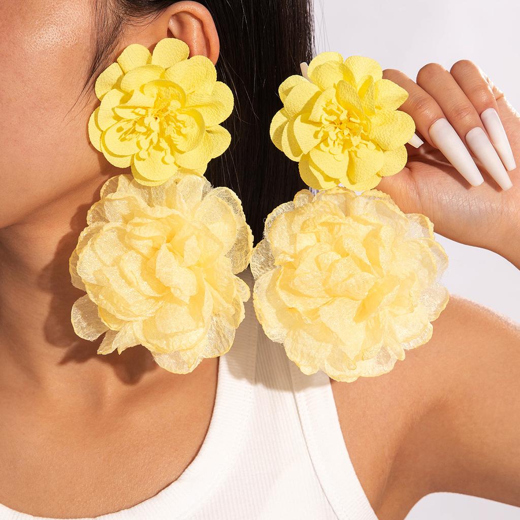 Fresh multi-colored flower earrings Valentine's Day series gentle simulation big flower earrings earrings women