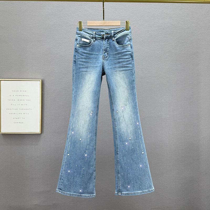 

Rhinestone Denim Bootcut Trousers Women s Spring and Summer 2025 New Arrival Stretch High Waist Silm Slim Looking European Goods Blue Pants Blue EUR28