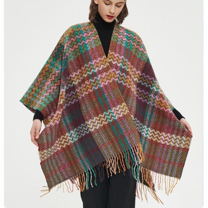 Knit Shawl Wrap for Women, Ladies Knitted Kimono with Fringe for Fall Winter, blanket shawl