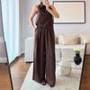 European and American Women's Clothing New Swing Neck Sleeveless Slim Top High Waist Wide Leg Trousers Casual Suit