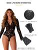 Teddy Lingerie Long Sleeve Bell Sleeve Lace Bodysuit Deep Snap Closure Sheer Elegant Lingerie for Special Occasions Photoshoot Costume Black M