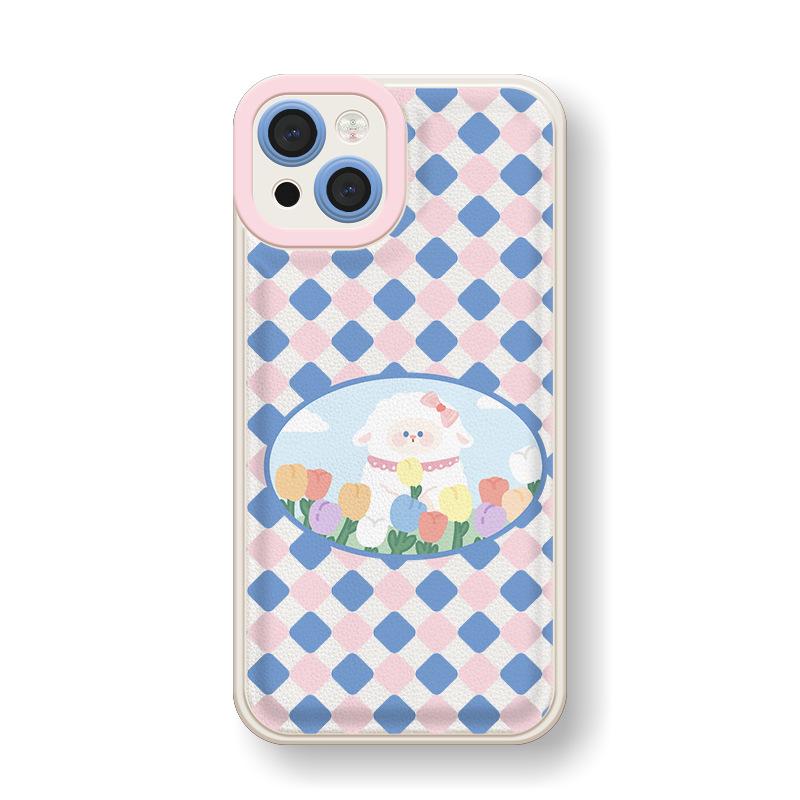 

Чехол Zhitai Chessboard Plain Leather Case для iPhone 13 Pro/14 – новый дизайн с мультяшной овцой iPhone 12