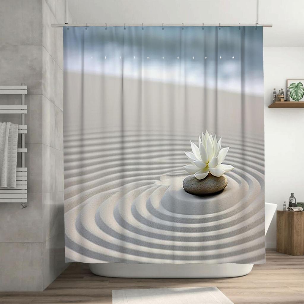 Jardín Zen Flor de Loto Cortina de Ducha Impermeable Resistente al Calor Lavable a Máquina No Transparente 180x180cm