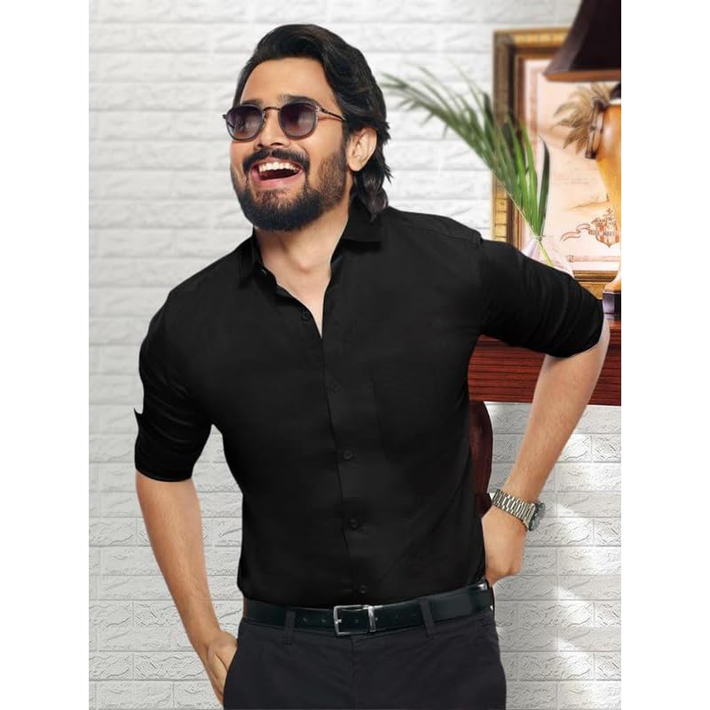 Pinkmint Casual Shirt for Men Stylish Mens Shirt Soild Regular Fit Long Sleeve Formal Wear Aqua Blue