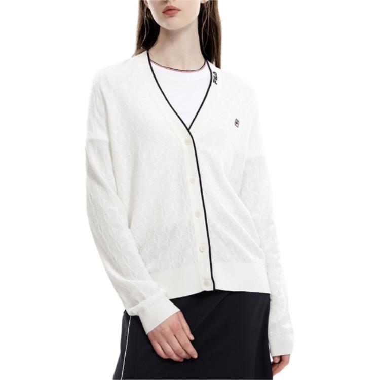 FILA Solid Color Open Front Casual Knit Sweater Women sweater Steam-White F11W331410FIV