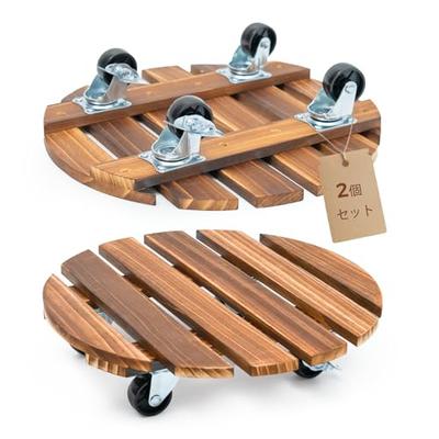 Bamworld Wooden Plant Stand with Casters, Suitable for Indoor and Outdoor Use, Suitable for Living Rooms, Gardens, and Balconies, Set of 2