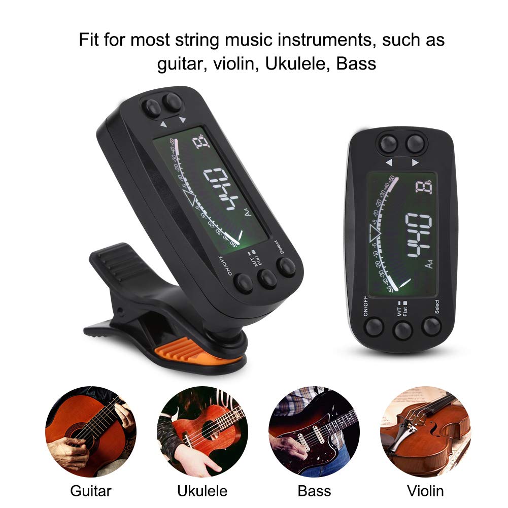 Walfront Portable LCD Digital Tuner and Metronome Electronic Tuner with 360 Degree Rotation for Tuning Guitar Tuning Guitar 2-in-1 Clip-On Guitar,