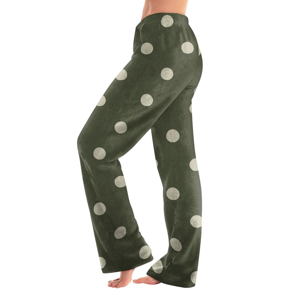 Women's Polka Dot Print Plush Pants Casual Home Pajama Bottoms for Lounging
