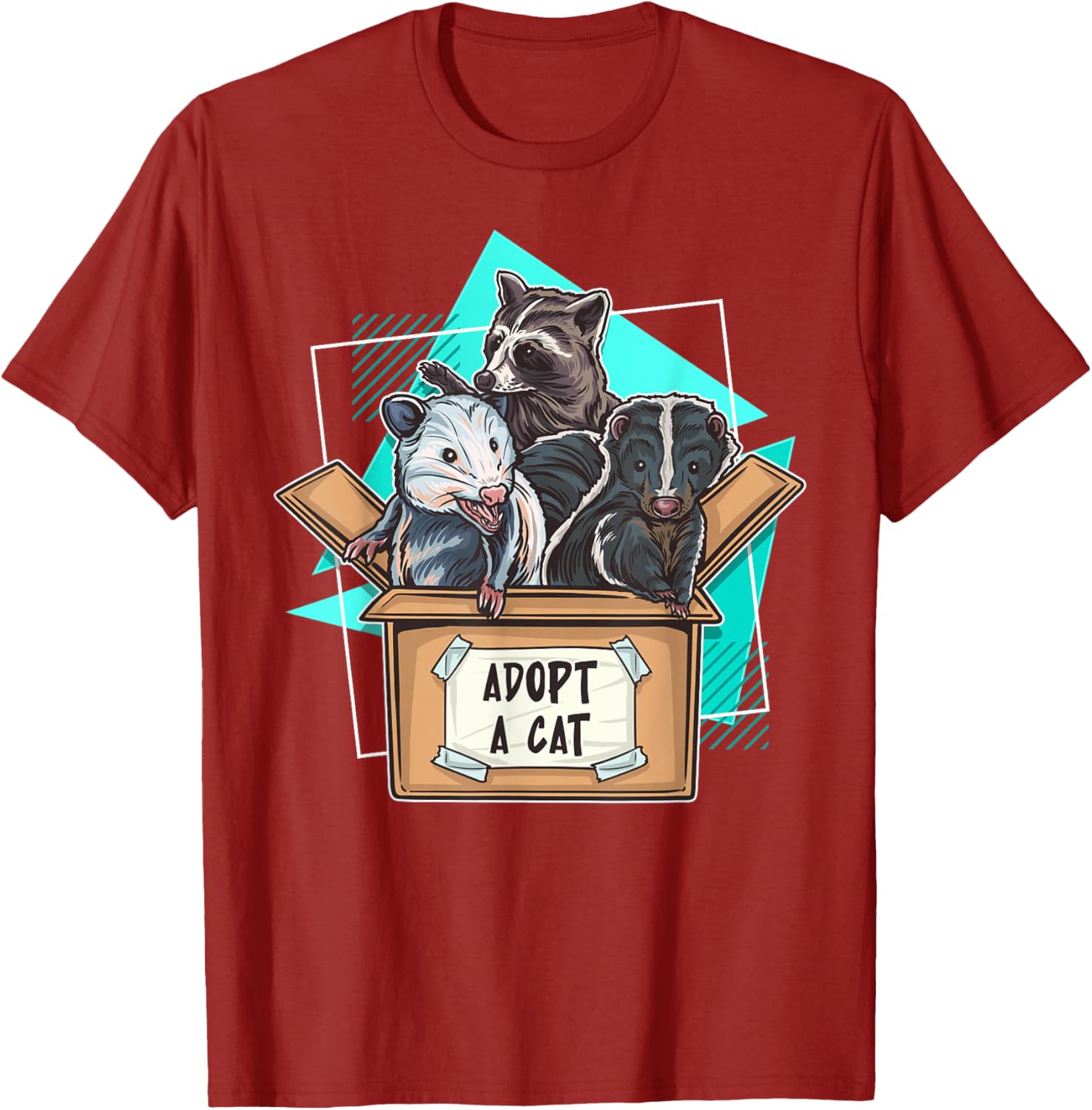 Adopt A Cat Opossum Raccoon Skunk Funny Wildlife Rescue Graphic Tee Casual Crewneck T-Shirt S